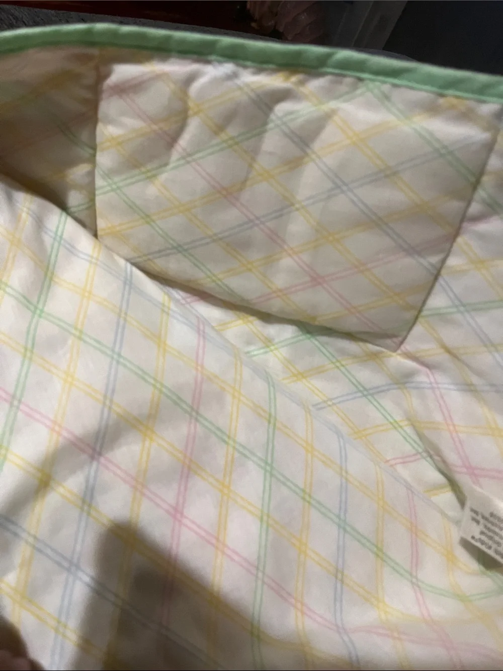 Vintage 1983 Cabbage, patch Pastel Quilted Baby sleeping bag with Mint Trim